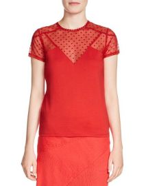 maje Tribor Illusion Lace Top in Red at Nordstrom